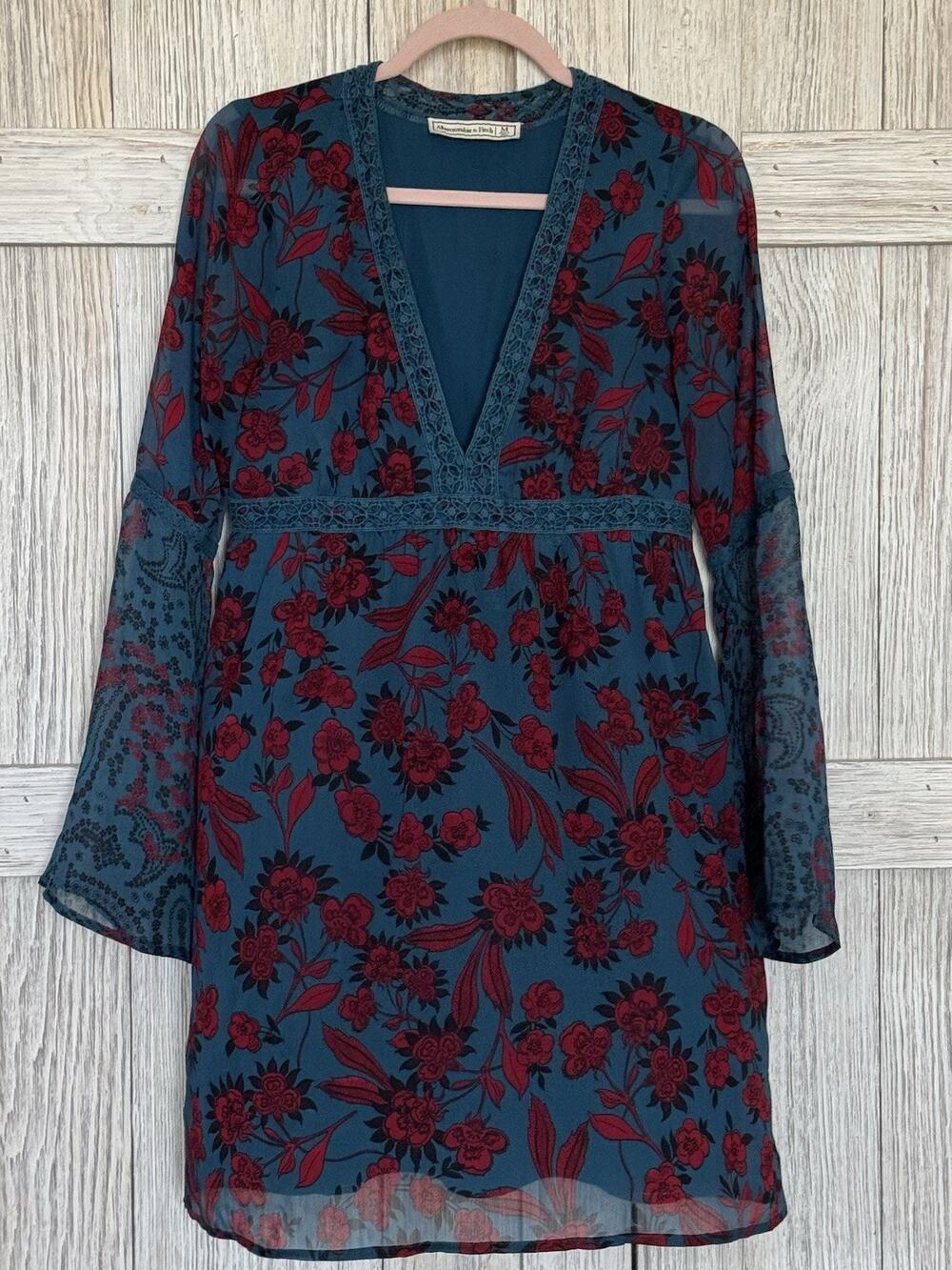 Abercrombie & Fitch Flirty Spring Floral Babydoll Dress Medium Blue Red